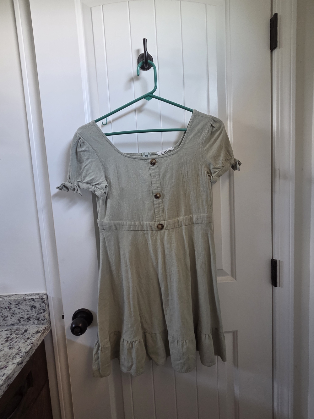SHEIN Sage Green Short Sleeve Button-Front Ruffle Hem Dress